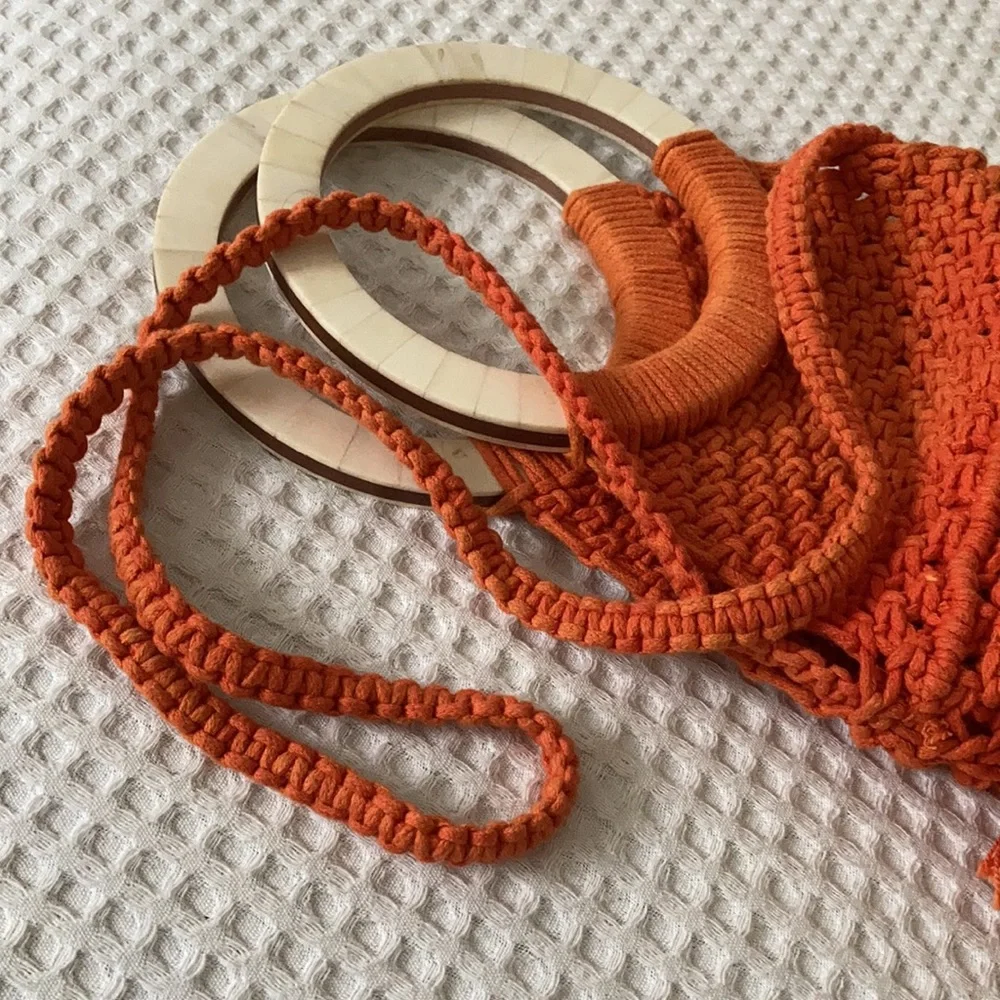 Cleobella Orange Crochet Fringe Crossbody Bag